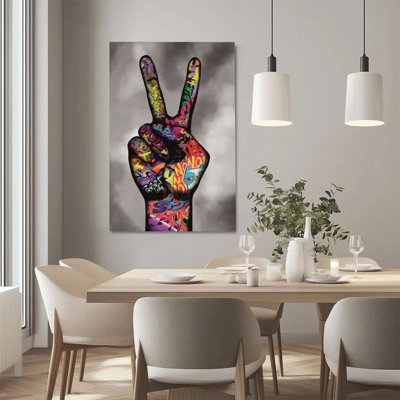 1Pc Framed Canvas Poster Print Peace gesture, graffiti art, street fashion style Wall Art Wall Pediments, Wall Decor, Perfect for Room Decor Living Ro
