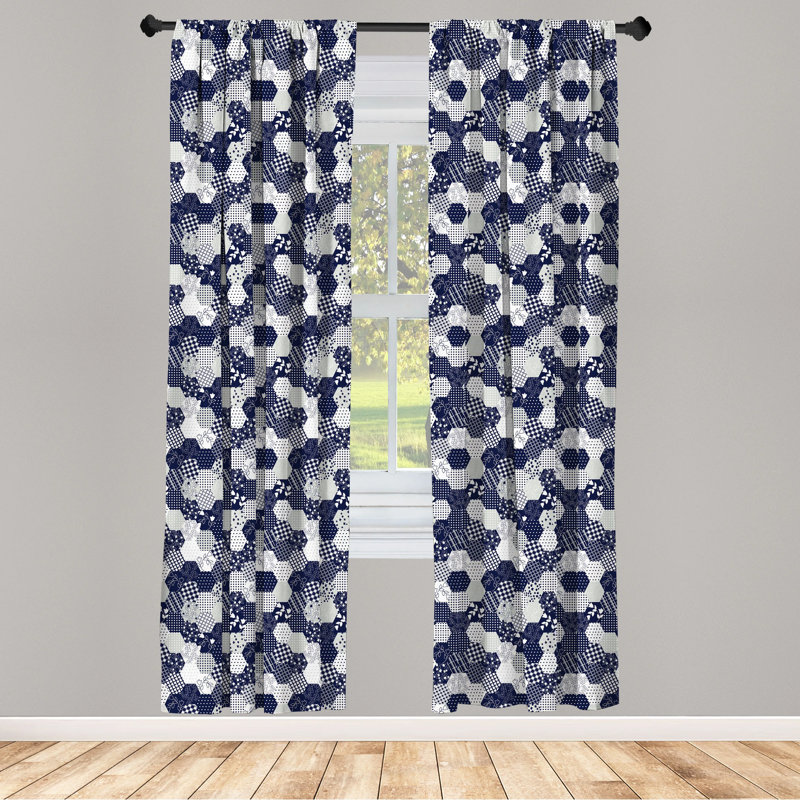 Navy and White Patchwork Rod Pocket Light Filtering Curtain Panels