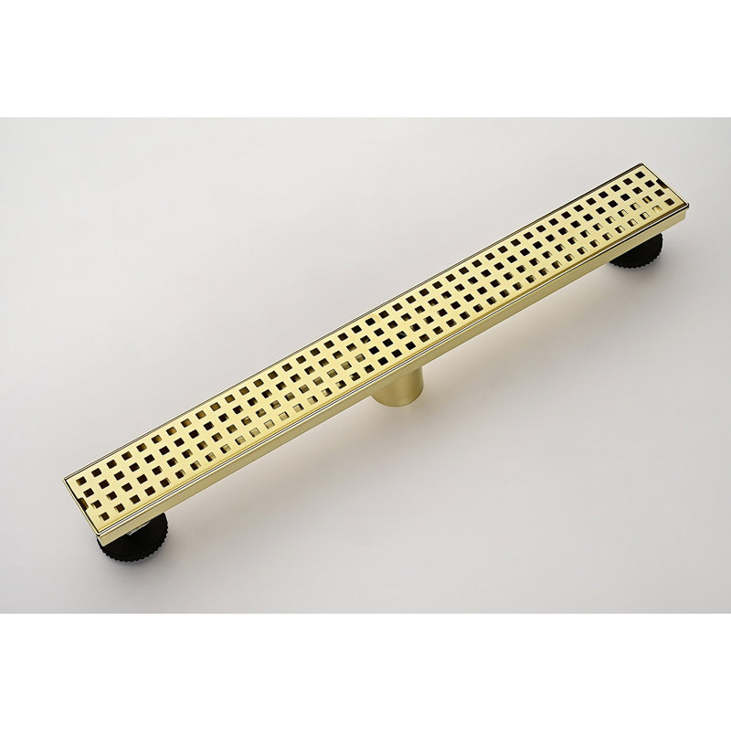 24 Inches Linear Shower Drain, Included Hair Strainer And Leveling Feet, Brushed Gold