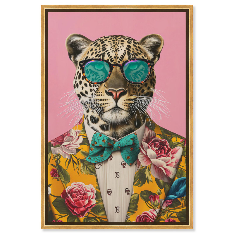Art raffiné Roar I, toile rose pop, Cadre doré, H 37 po x l 25 po