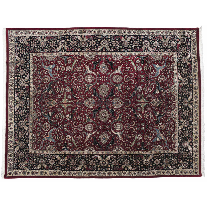Tapis unique en laine noué à la main de 9 pi x 12 pi rouge / beige / noir Isfhan