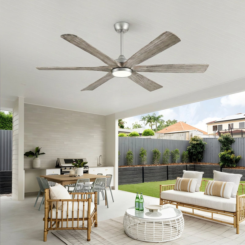 60/72 Inch 6-blade Modern Solid Wood Ceiling Fan With Light And Remote, High Cfm Large Airflow Ceiling Fan, Quiet Reversible Dc Motor, Indoor Outdoor Fan For Porch Gazebo Living Room Kitchen Garage