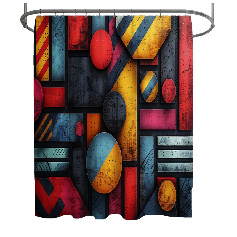 Geometric Artwork Warm Shower Curtain, 83"H x 70"W