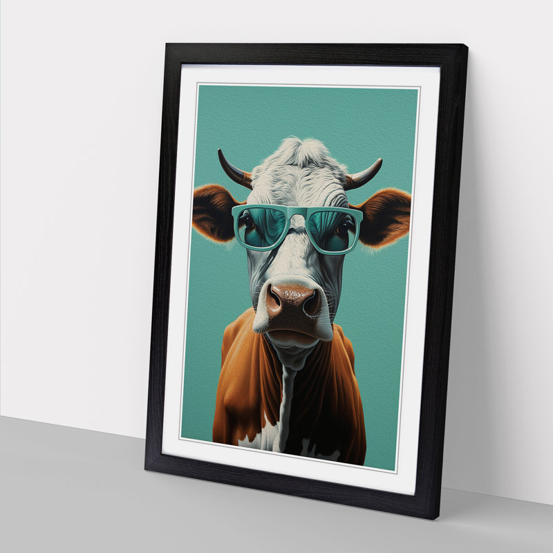 Cow With Glasses Painting Framed Print, 34cm H x 25cm W, Black Framed
