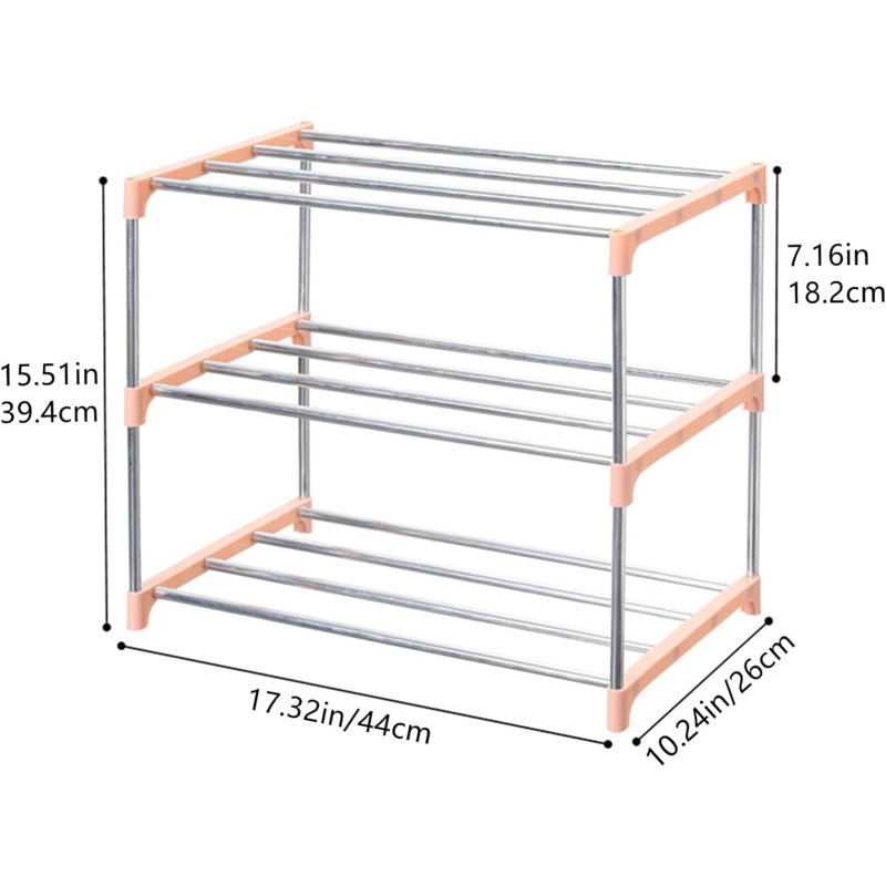 6 Pair Shoe Rack, Stainless Steel/Pink
