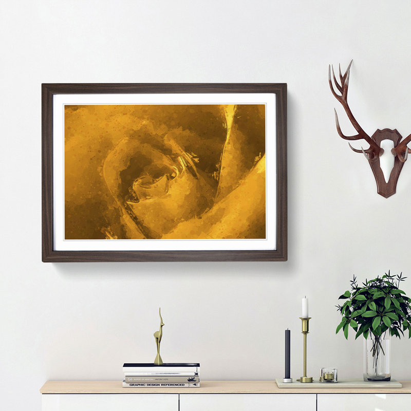Golden Rose Flower in Abstract - Picture Frame Graphic Art Print, 36cm H x 48cm W x 2cm D, Walnut Framed