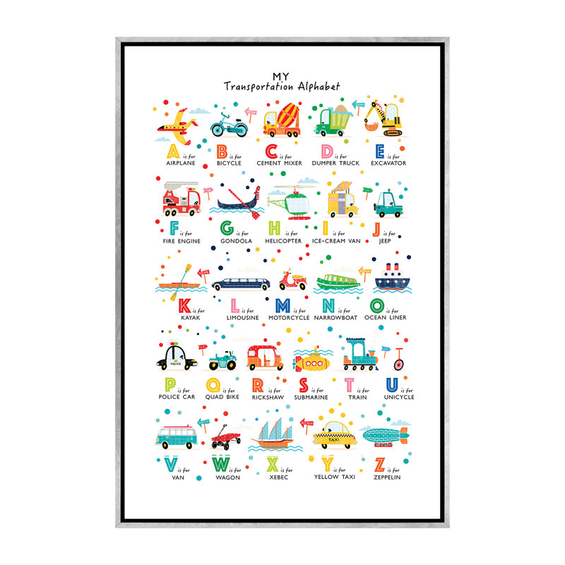 Transport - alphabet, H 60 po x l 40po x P 1,5 po, Toile avec cadre argenté, Pas de tapis