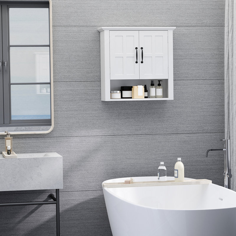 Armoire à pharmacie, armoire murale de salle de bain à 3 niveaux avec tablette réglable et 2 portes, armoire de salle de bain pour salle de bain, blanc
