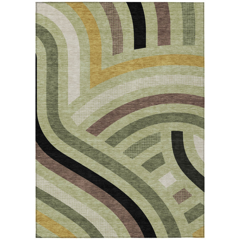 Machine Washable Indoor/Outdoor Chantille ACN2467 Mid-Century Modern Rug, Celery, 2'6" x 3'10"