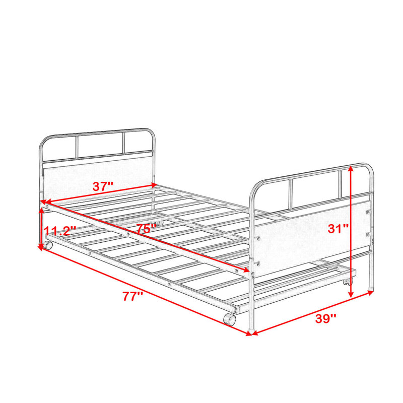 Twin Size Metal Platform Bed with Trundle