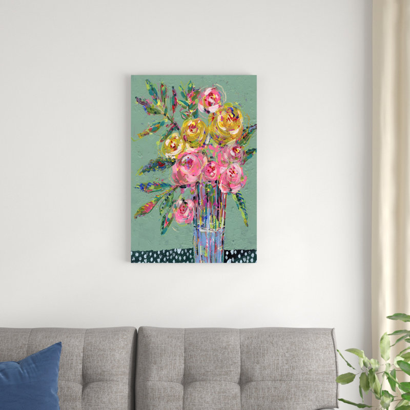 «Bright Coloured Bouquet II» par Regina Moore - peinture sur toile tendue, H 30 po x l 20 po