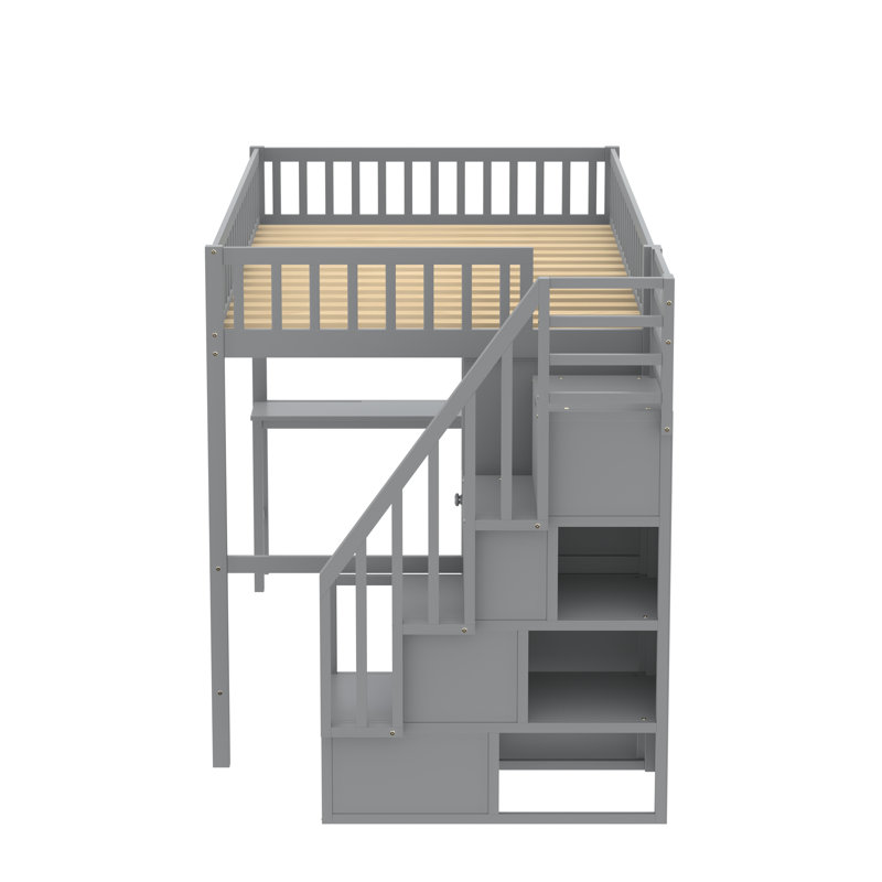 Heartlee Kids Full Loft Bed with Drawers, Gray