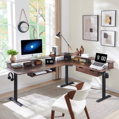 75" L-shaped Electric Standing Desk With Smart Hub & Height-adjustable Design by Inbox Zero