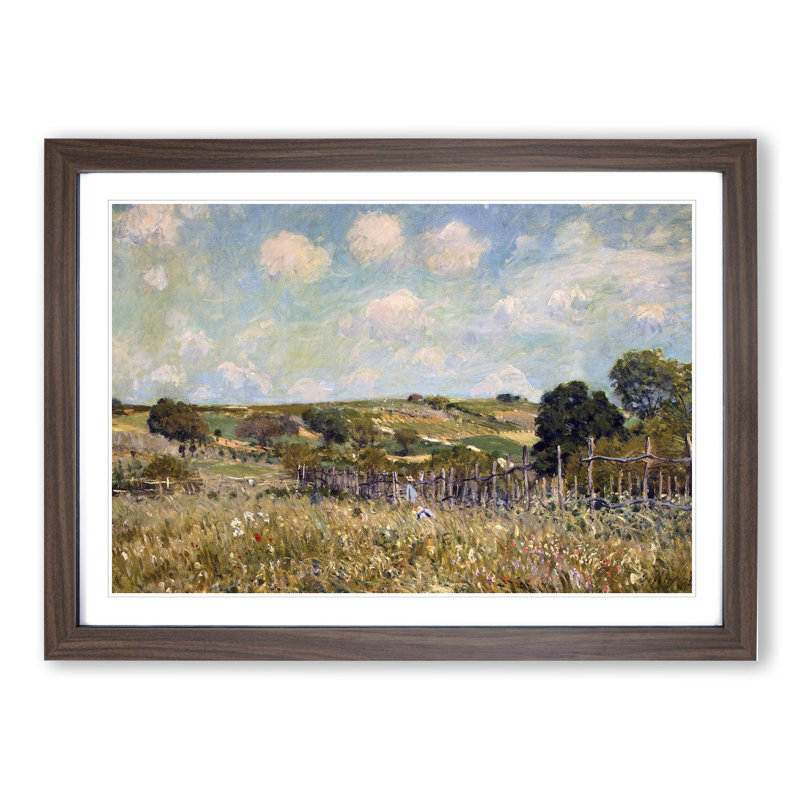 The Meadow by Alfred Sisley - Picture Frame Painting, 36cm H x 48cm W x 2cm D, Walnut Framed