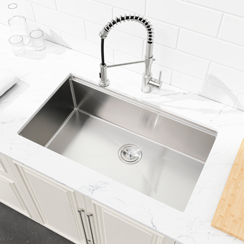Dark Gray Stainless Steel Kitchen Washbasin 33"X19" - Handmade With Sound Dampening Coating 33X19 Inch Sink Noise Reduction Pads