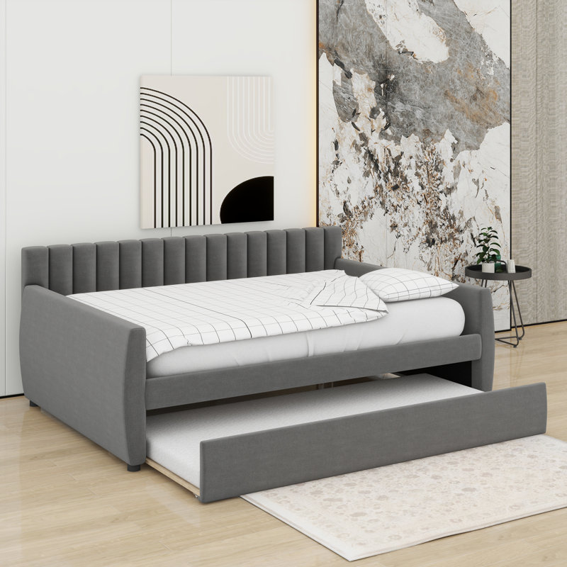 Lit de jour double avec lit gigogne, Gris, Double