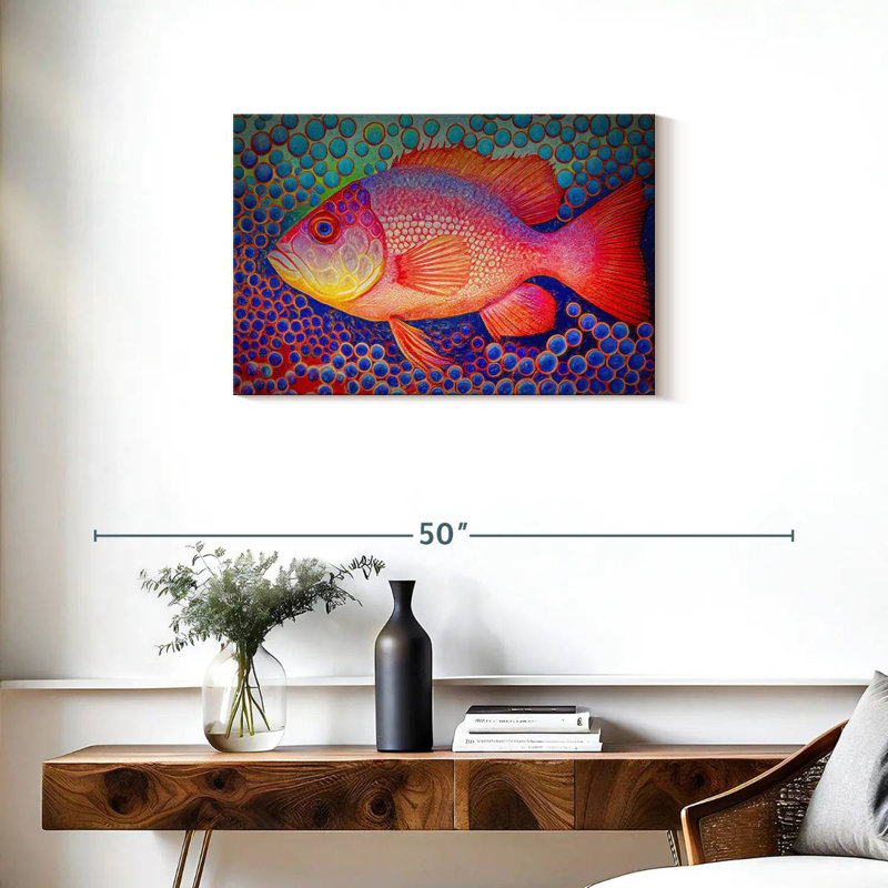 Brampt Red Snapper Fish And Abstract Bubbles, 20" H x 30" W