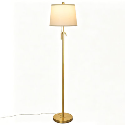 Modern Dimmable Floor Lamp with Adjustable Height, Linen Shade, Warm White Bulb Included for Living Room & Bedroom