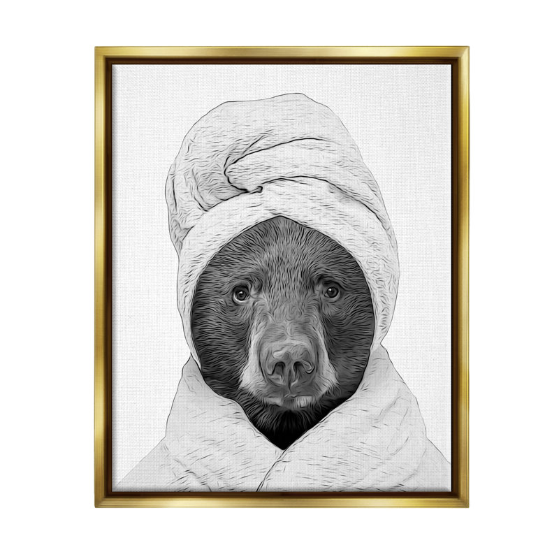 «Bear Bear» par Annalisa Latella, H 21 po x l 17 po x P 1,7 po, Cadre flottant métallique doré