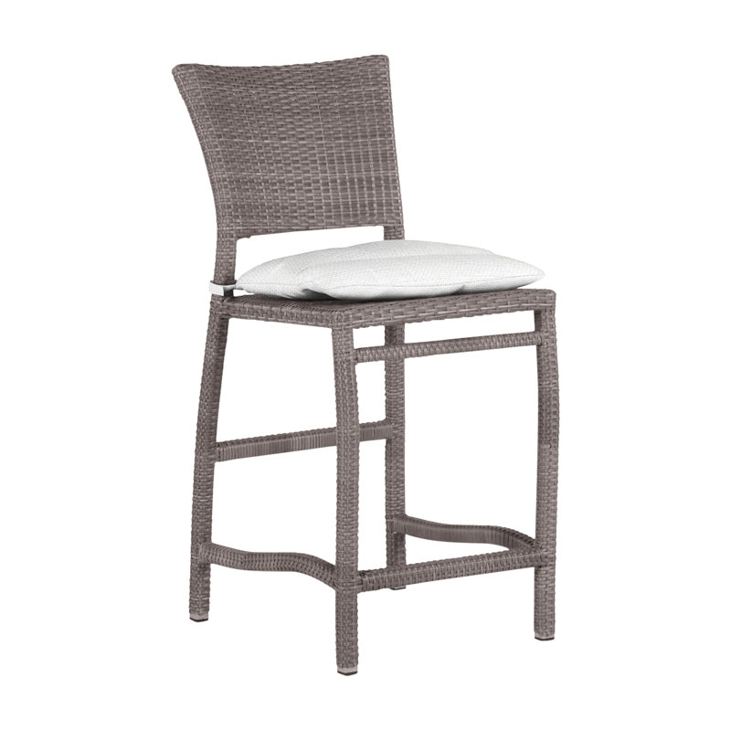 Skye 24" Patio Bar Stool with Cushion, No Welt, Oyster, Rollo Lace InsideOut® Linen