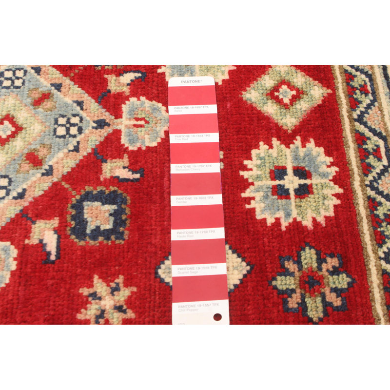 Tapis rouge / jaune en laine noué à la main de conception unique 4 pi x 5 pi 9 po Monquel