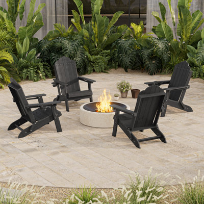 Classic Folding Adirondack Chair, HDPE Adirondack Chair with Ergonomic Design & Cup Holder for Patio and Fire Pit