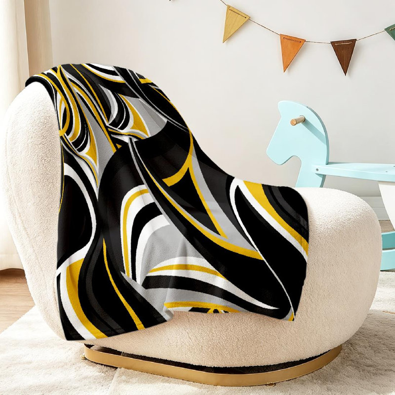 Jeté en molleton noir ultra doux en flanelle, tissu abstrait géométrique, Jeté 30 po x 40 po