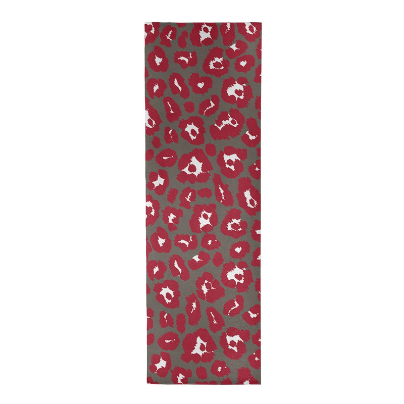 Tapis gris / rouge / blanc à imprimé animal, Tapis de couloir 2 pi 6 po x 8 pi
