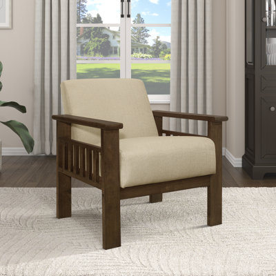 Fauteuil d'appoint moderne de style Mid-Century 29,5 po Bertolt avec revêtement en tissu texturé, structure en bois d'hévéa massif, ressorts en mousse sur les ressorts ensachés