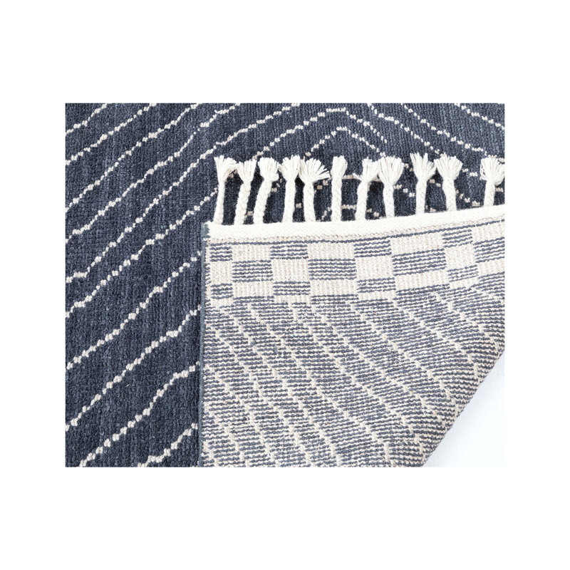 Wool Abstract Area Rug in Navy/White, Runner 2'6" x 7'