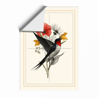 Bird Among Flowers Botanical - Framed Print