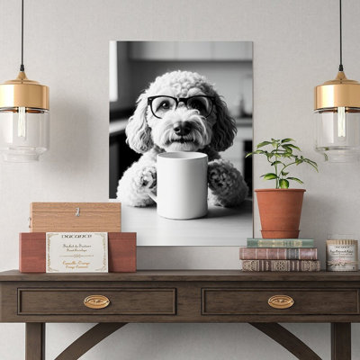 Canvas Wall Art Labradoodle Dog Drinking Coffee Poster-1 Vintage Poster Print Home Decor