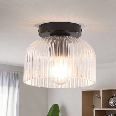 1-Light Flush Mount Ceiling Light With Clear Ribbed Glass