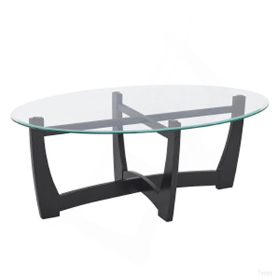 48 Inch Oval Glass Coffee Table, Black Round Coffee Table Center Table With Glass Top, Small Coffee Table For Living Room, Office And Apartment