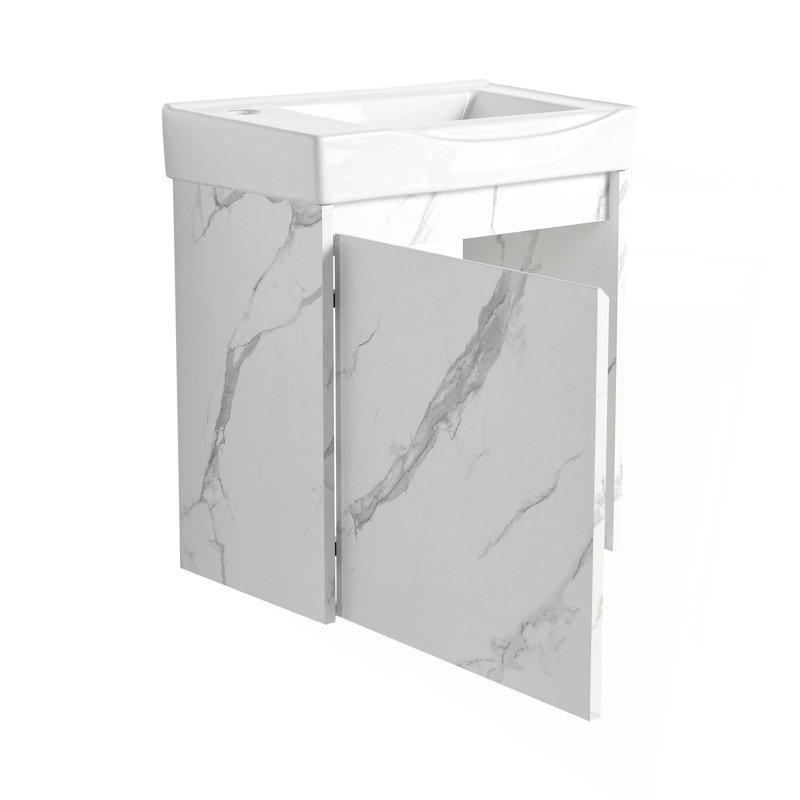 Ensemble de meuble-lavabo mural 20 po avec lavabo en céramique, armoire de rangement avec portes, ensemble d'armoire de salle de bain