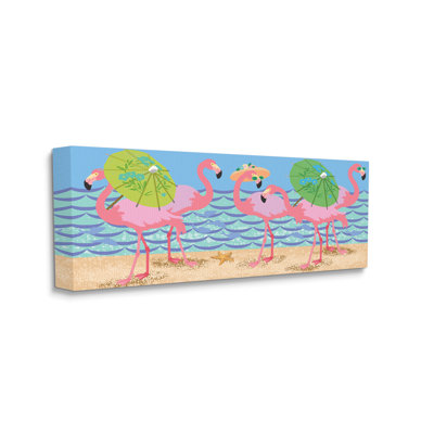 Flamants roses avec parasols floraux - impression
