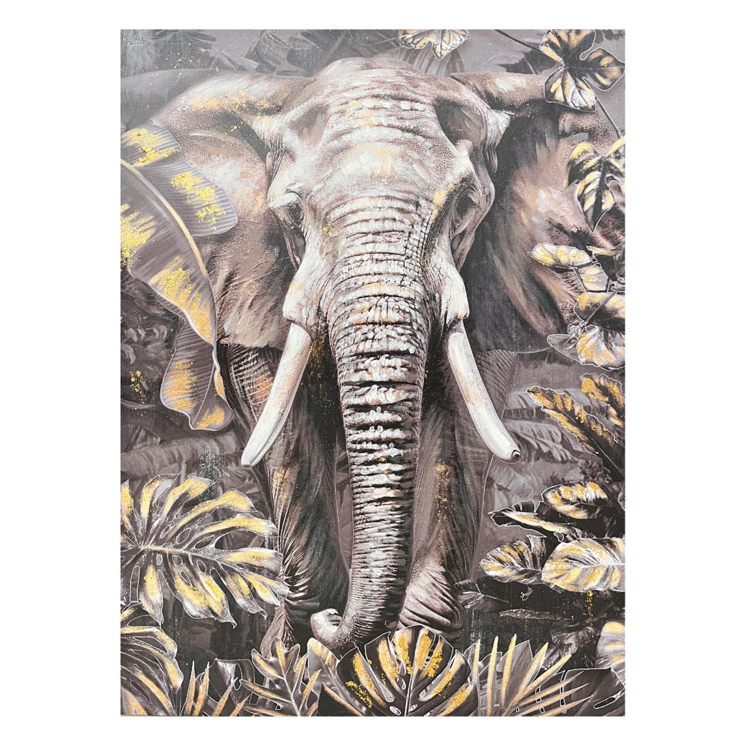 ORIGEN Decor Home Ethnic Elephant Painting For Wall Decoration In Gray And White Tones - No Frame Print on Canvas