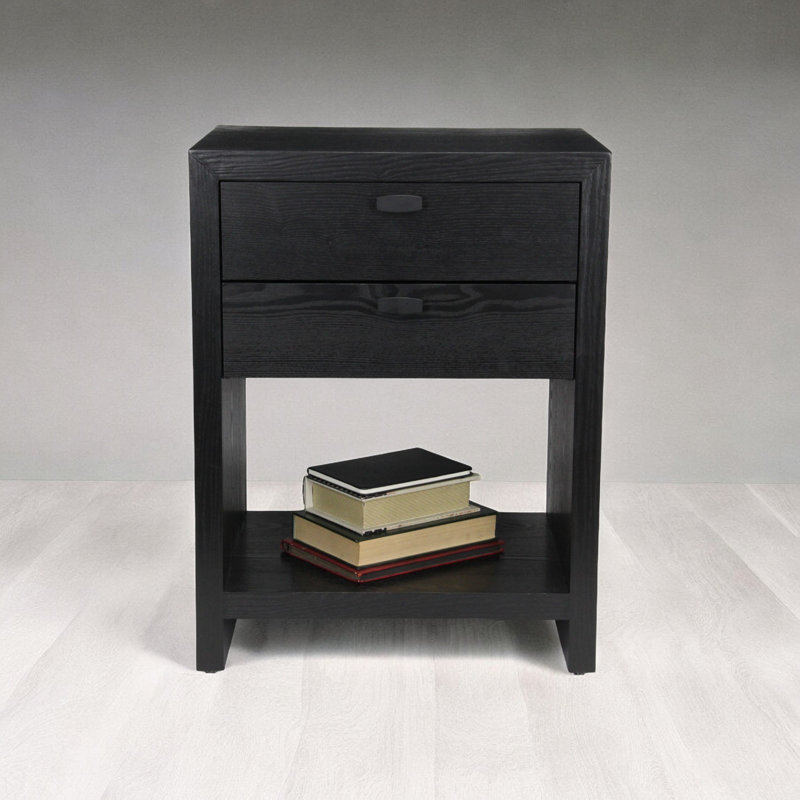 Vivara 2 Drawer Wooden Night Stand, Black