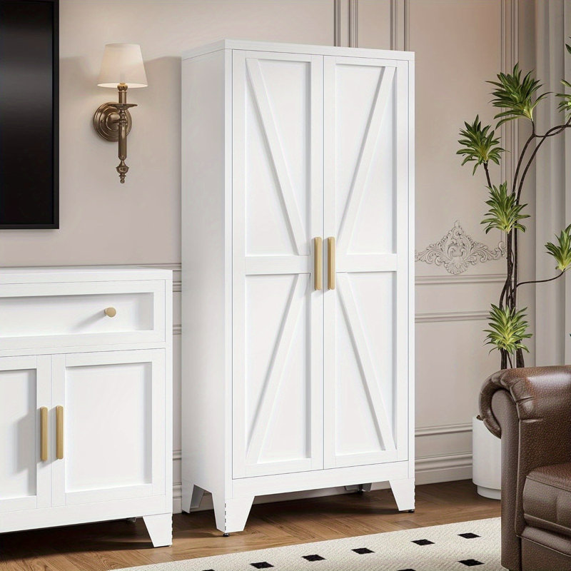 Farmhouse Metal Pantry Cabinet, White