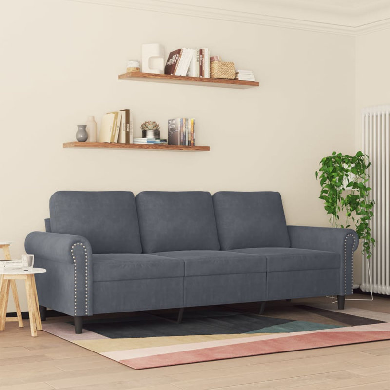 Canapé rembourré Nyziah, Polyester 100 % gris foncé, H 31,5 po x l 78 po x P 30,3 po