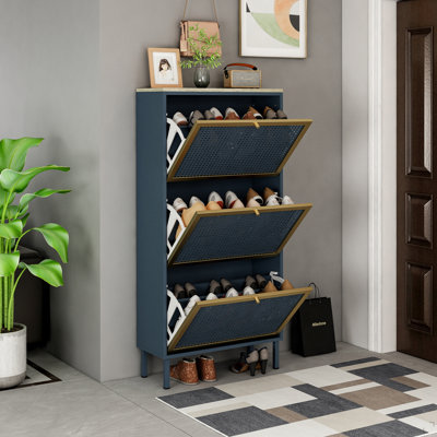 Range-chaussures 3 portes en métal, armoire de rangement pour chaussures autoportante moderne, rotin en métal, pour vestibule