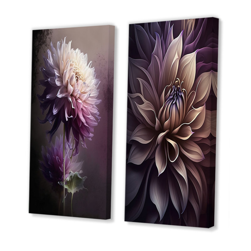 «Mauve fleur de dahlia», 2 pièces sur toile, H 40 po x l 40 po, Toile tendue