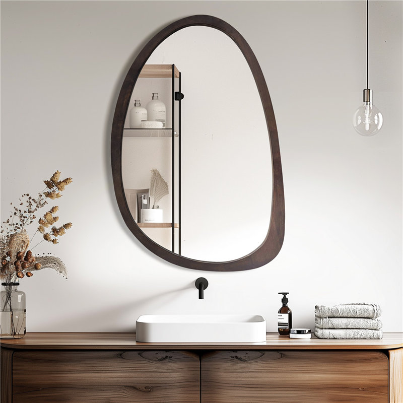 Asymmetrical Wood Framed Wall Accent Mirror, 70cm x 50cm