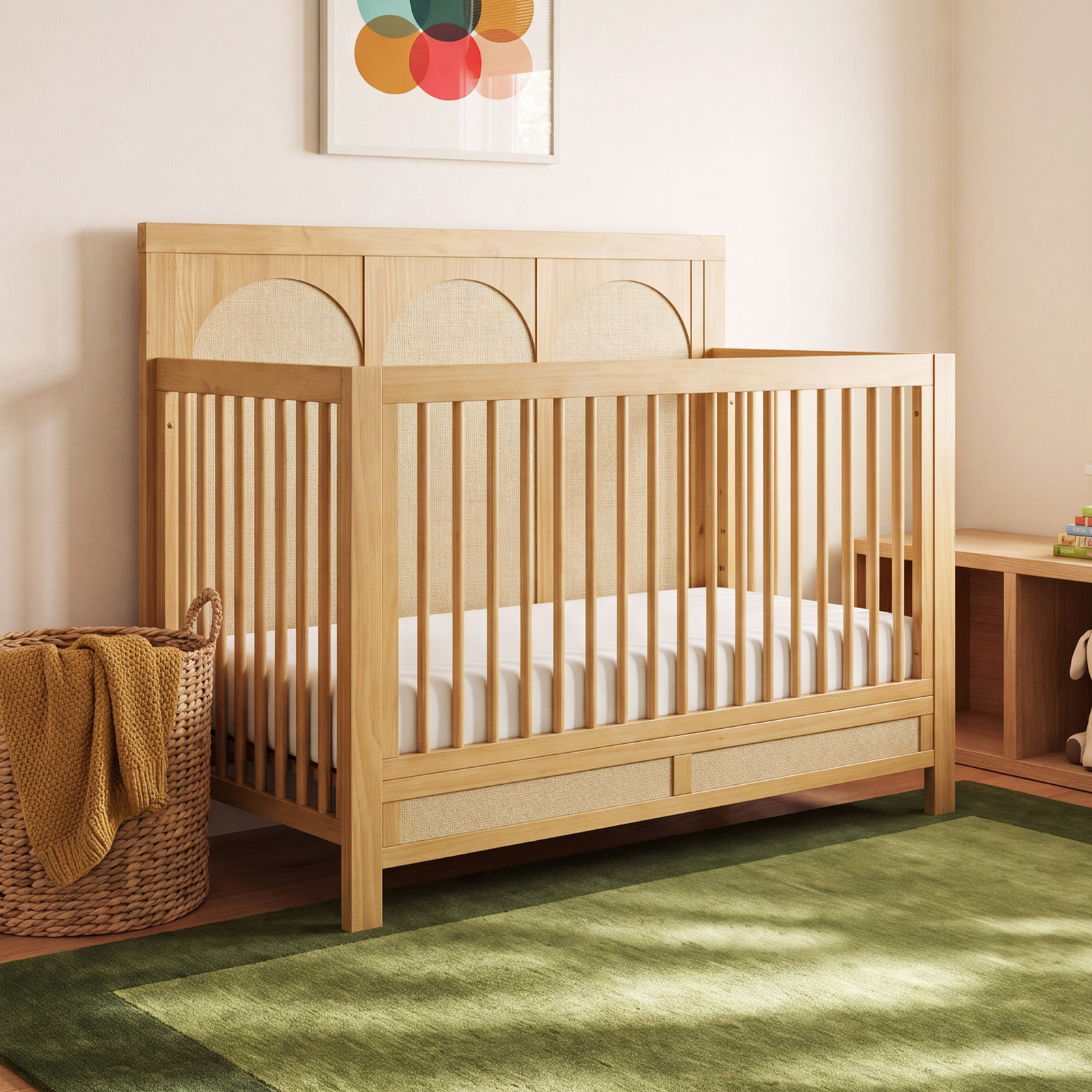 Eloise 4-in-1 Convertible Crib, Honey/Performance Sand Eco-Weave