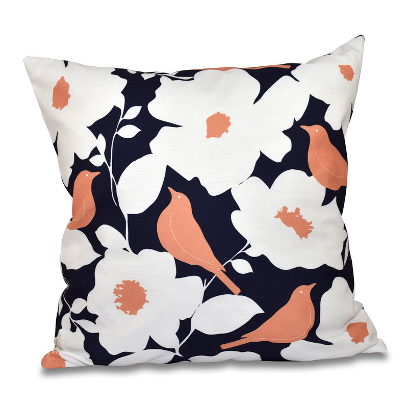 Botanical Blooms Floral Reversible Throw Pillow, 18" H x 18" W, Navy Blue