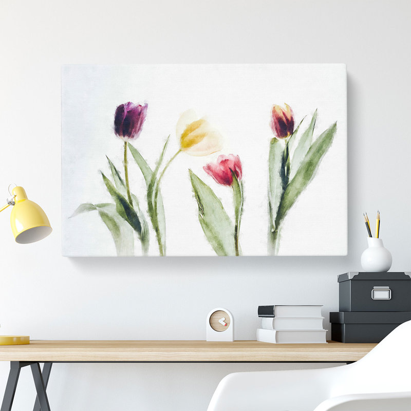 Colourful Tulip Flowers Painting - Wrapped Canvas, 60cm H x 91cm W x 3cm D