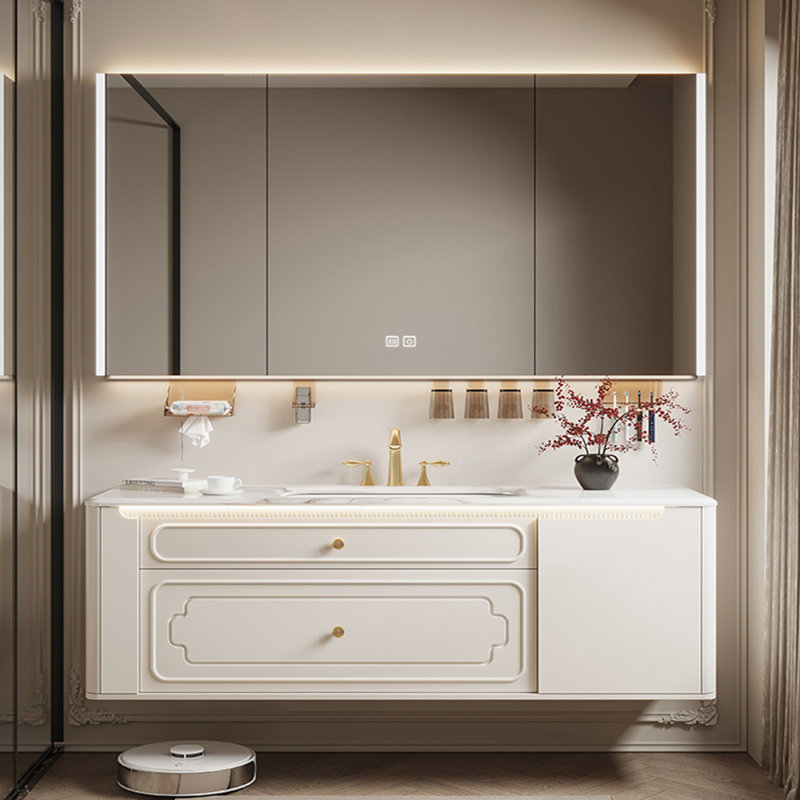 Armoire de salle de bain de style français de luxe., Blanc cassé, H 19,69 po x l 55,12 po x P 22,05 po