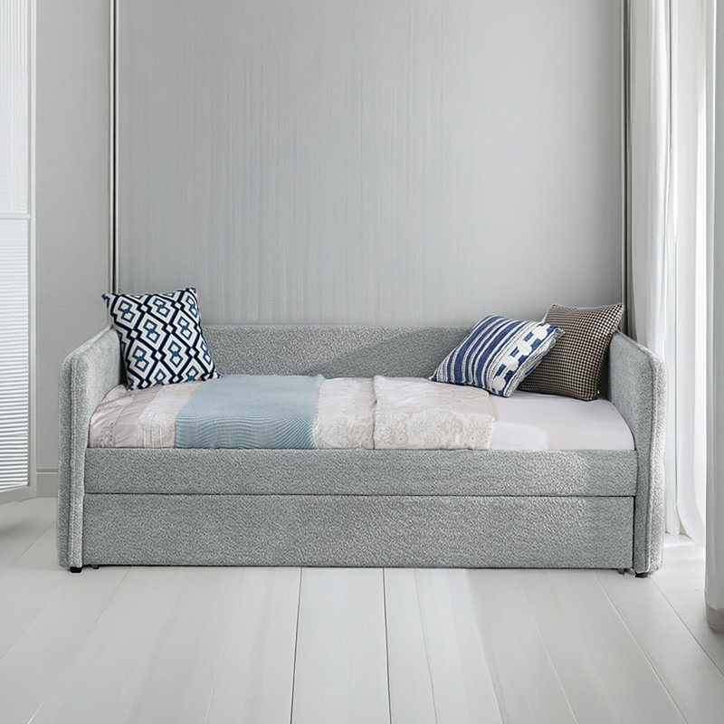 Lit de jour avec canapé-lit capitonné rembourré, tissu Boucle, Gris, Simple