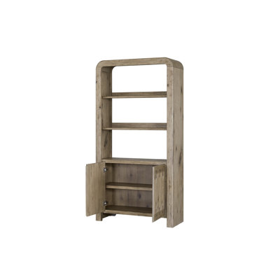 English Knotty Oak Bowtie Bookcase Featuring Three Open Shelves For Display, Elegant Inlay On Cabinet Doors, Soft - Close Hinges, 40.62 In Depth, 14.74 Width, 76.21 Height, 127.84 Lb Crafted From Oak,