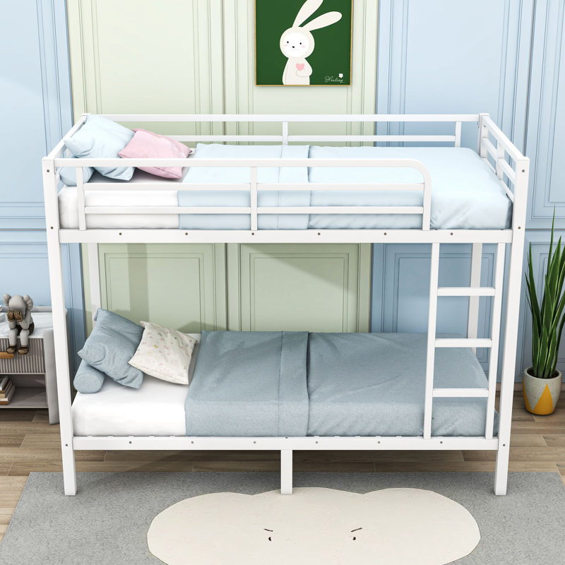 Twin XL Over Twin XL Metal Bunk Bed With Ladder And Guardrails, White